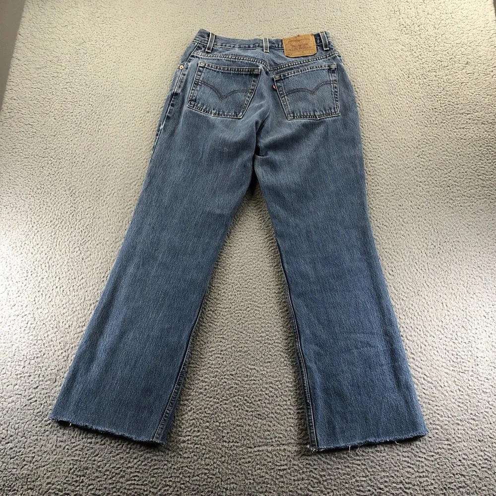 Vintage Levis Jeans Womens 28x29 Blue 517 Bootcut Raw Hem 90s Made In USA